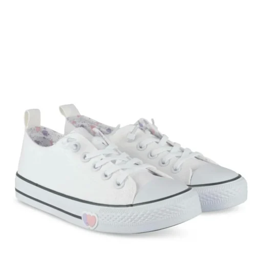 Baskets Toile BLANC Fille Motif Uni Elastique