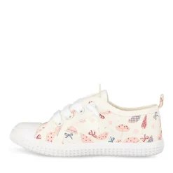 Baskets Toile BLANC Fille Motif Uni Elastique