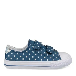 Baskets Toile BLEU Fille Motif A Pois Scratch