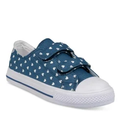 Baskets Toile BLEU Fille Motif A Pois Scratch