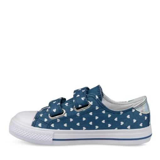 Baskets Toile BLEU Fille Motif A Pois Scratch