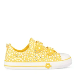 Baskets Toile JAUNE Fille Motif Fleuri Scratch