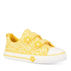 Baskets Toile JAUNE Fille Motif Fleuri Scratch