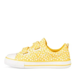 Baskets Toile JAUNE Fille Motif Fleuri Scratch
