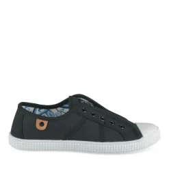 Baskets Toile NOIR Femme Motif Uni Elastique