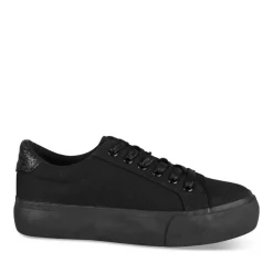 Baskets Toile NOIR Femme Motif Uni Lacets