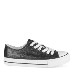 Baskets Toile NOIR Femme Motif Paillettes Lacets