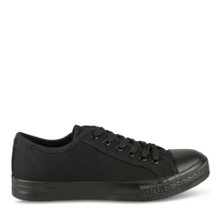 Baskets Toile NOIR Femme Motif Uni Lacets