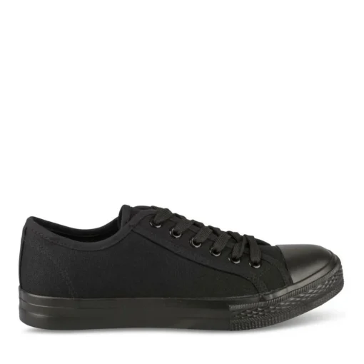 Baskets Toile NOIR Femme Motif Uni Lacets