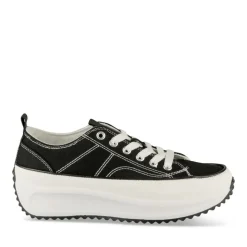 Baskets Toile NOIR Femme Motif Uni Lacets
