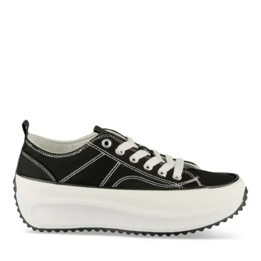 Baskets Toile NOIR Femme Motif Uni Lacets