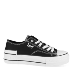 Baskets Toile NOIR Femme Motif Uni Lacets