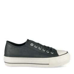 Baskets Toile NOIR Femme Motif Uni Lacets
