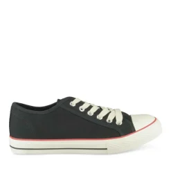 Baskets Toile NOIR Femme Motif Uni Lacets