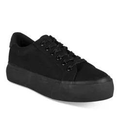 Baskets Toile NOIR Femme Motif Uni Lacets