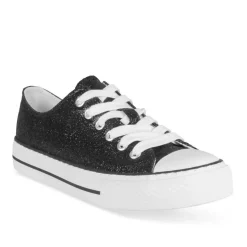 Baskets Toile NOIR Femme Motif Paillettes Lacets