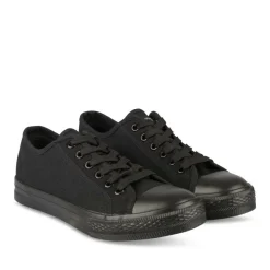 Baskets Toile NOIR Femme Motif Uni Lacets