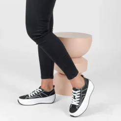 Baskets Toile NOIR Femme Motif Uni Lacets