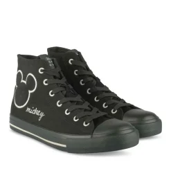 Baskets Toile NOIR Femme Motif Uni Lacets