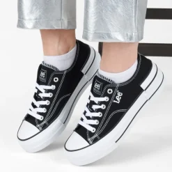 Baskets Toile NOIR Femme Motif Uni Lacets