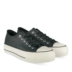 Baskets Toile NOIR Femme Motif Uni Lacets