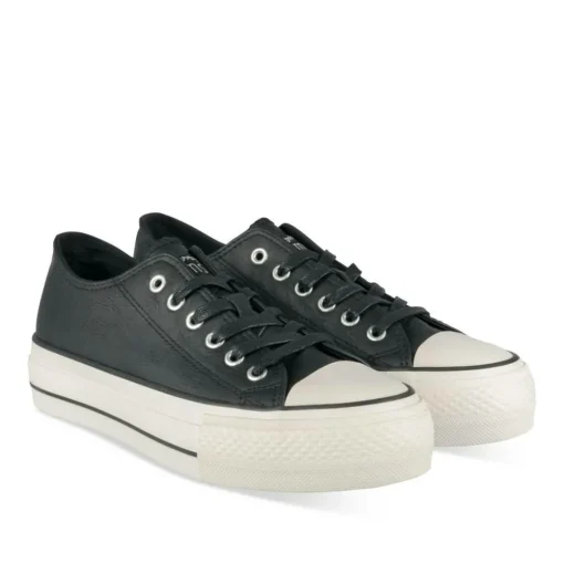 Baskets Toile NOIR Femme Motif Uni Lacets