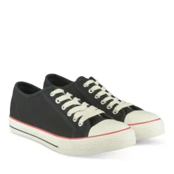 Baskets Toile NOIR Femme Motif Uni Lacets