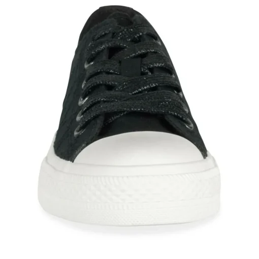 Baskets Toile NOIR Femme Motif Fleuri A Enfiler