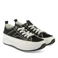 Baskets Toile NOIR Femme Motif Uni Lacets