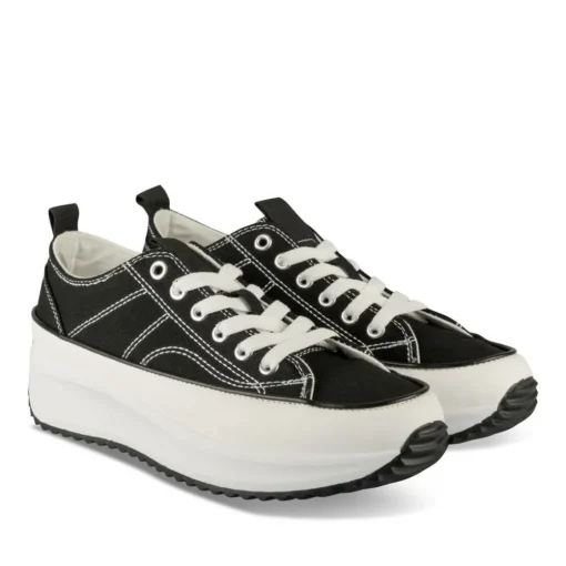 Baskets Toile NOIR Femme Motif Uni Lacets