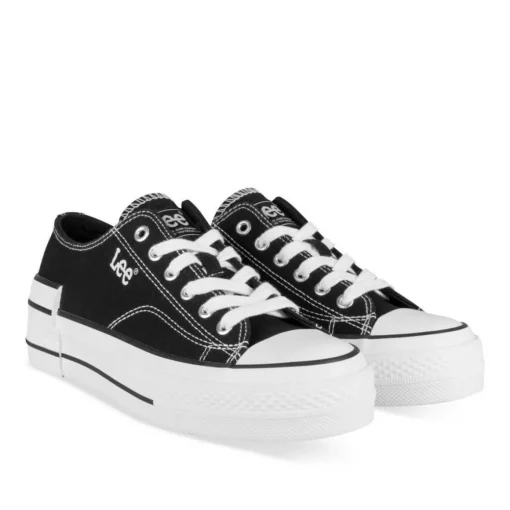 Baskets Toile NOIR Femme Motif Uni Lacets