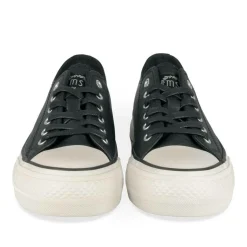 Baskets Toile NOIR Femme Motif Uni Lacets
