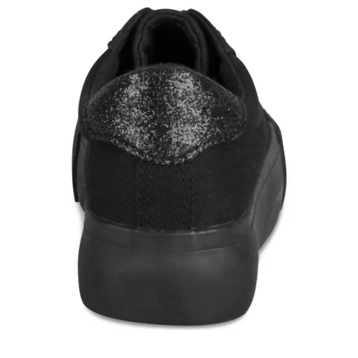 Baskets Toile NOIR Femme Motif Uni Lacets
