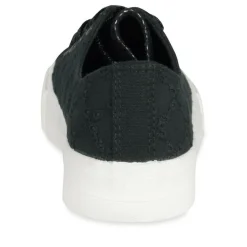 Baskets Toile NOIR Femme Motif Fleuri A Enfiler