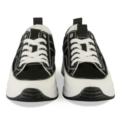Baskets Toile NOIR Femme Motif Uni Lacets