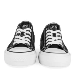 Baskets Toile NOIR Femme Motif Uni Lacets