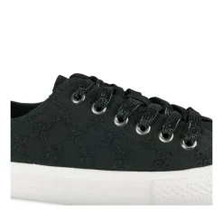 Baskets Toile NOIR Femme Motif Fleuri A Enfiler