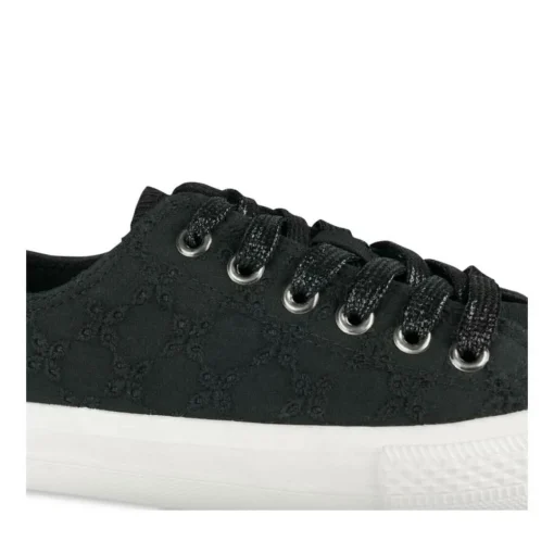 Baskets Toile NOIR Femme Motif Fleuri A Enfiler