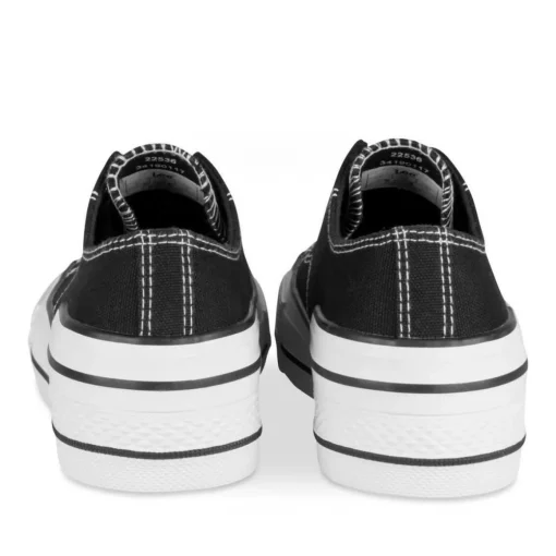 Baskets Toile NOIR Femme Motif Uni Lacets