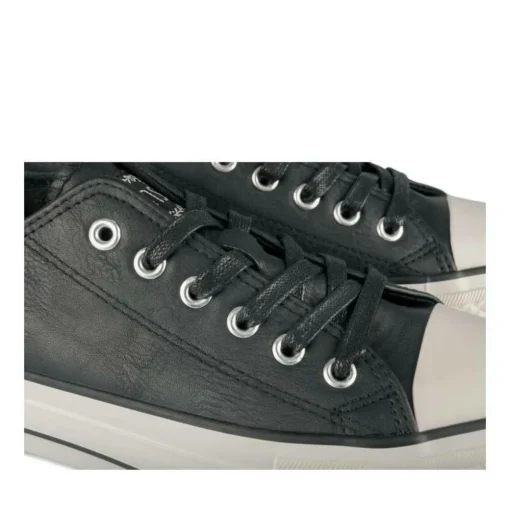 Baskets Toile NOIR Femme Motif Uni Lacets