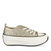 Baskets Toile OR Femme Motif Paillettes Lacets
