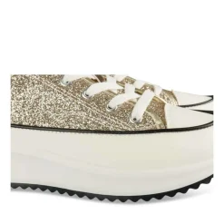 Baskets Toile OR Femme Motif Paillettes Lacets