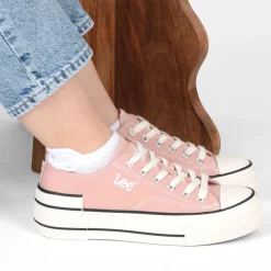 Baskets Toile ROSE Femme Motif Uni Lacets