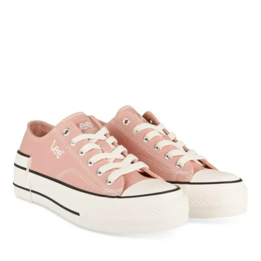 Baskets Toile ROSE Femme Motif Uni Lacets