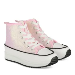 Baskets Toile ROSE Fille Motif Paillettes Lacets
