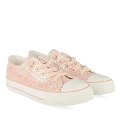 Baskets Toile ROSE Fille Motif Iridescent Elastique