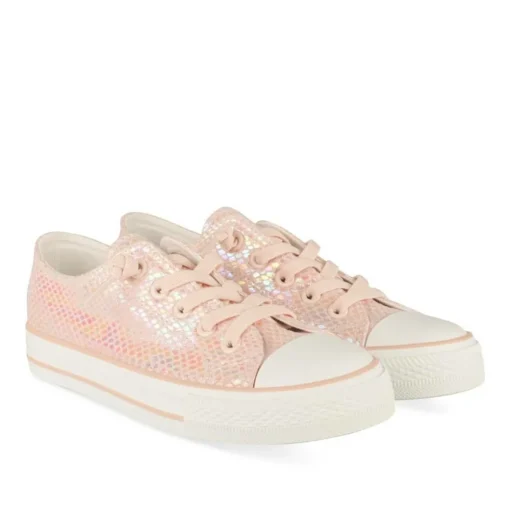 Baskets Toile ROSE Fille Motif Iridescent Elastique
