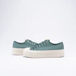 Baskets VERT Femme Motif Uni Lacets