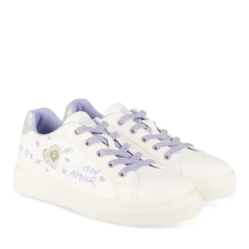 Baskets VIOLET Fille Motif Coeurs Lacets