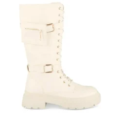 Bottes BEIGE Femme Motif Uni Lacets